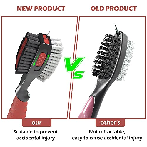 THIODOON 2 Pack Golf Club Brushes and Groove Cleaner 2 ft Retractable Zipline Carabiner Golf Brush Head with Retractable Spike Comfortable Grip Golf Club Cleaner - color: 2pcs Black & Red
