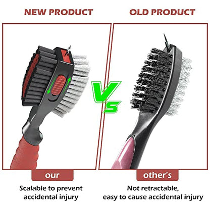 THIODOON 2 Pack Golf Club Brushes and Groove Cleaner 2 ft Retractable Zipline Carabiner Golf Brush Head with Retractable Spike Comfortable Grip Golf Club Cleaner - color: 2pcs Black & Red