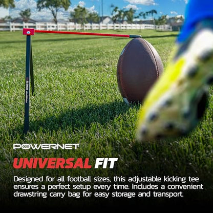 PowerNet Football Kicking Tee Pro | Portable with Included Carry Bag | Durable All Metal Football Holder | Use for Field Goal Practice and Training | Compatible with All Football Sizes