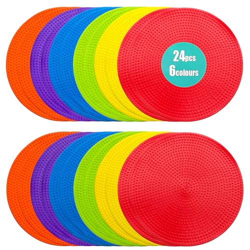 Spot Markers 4.72/9 Inch 12/24/36 Pcs Anti-Slip Agility Floor Markers,Colorful Flat Field Gym Classroom Floor Spots Set for Indoor Outdoor Soccer Basketball Sports Speed Training and Drills - style: 9inch 24pcs