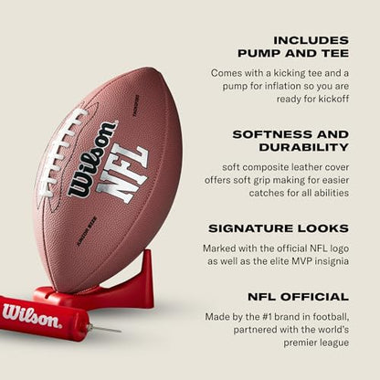 WILSON NFL Recreational Footballs - color: Brown - Deflated w/ Pump and Tee, size: Junior, style: Wilson NFL MVP Football - Deflated Football with Pump and Tee