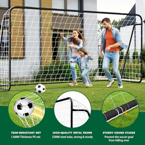 NAIZEA Soccer Goals - 24x8/21x7/18x7/12x6/16x7/10x6/8x6/6x4FT Soccer Goals for Backyard Training- Portable Metal Soccer Net for Youth & Adults - Heavy Duty Steel for Indoor Outdoor Games & Practice - size: 12ft x 6ft, style: Starter-Black/Steel