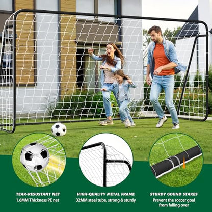 NAIZEA Soccer Goals - 24x8/21x7/18x7/12x6/16x7/10x6/8x6/6x4FT Soccer Goals for Backyard Training- Portable Metal Soccer Net for Youth & Adults - Heavy Duty Steel for Indoor Outdoor Games & Practice - size: 12ft x 6ft, style: Starter-Black/Steel