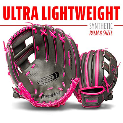 Franklin Sports Kids Baseball Gloves - RTP Youth Teeball Glove + Ball Set - Boys + Girls Teeball Mitt - 9.5" - color: Graphite/Pink