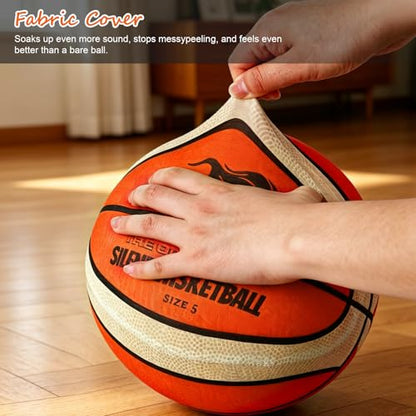 Silent Basketball Size 5 with Fabric Cover, Airless Basketball for Quiet Dribbling and Indoor Training, Pro PU Foam Ball for Ideal Gift for Birthdays or Christmas (No.5-25.3")