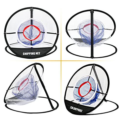 Pop Up Golf Chipping Net & Mat, Target Practice Set - 8 Balls, 4 Tees, Collapsible for Indoor/Outdoor Swing Training