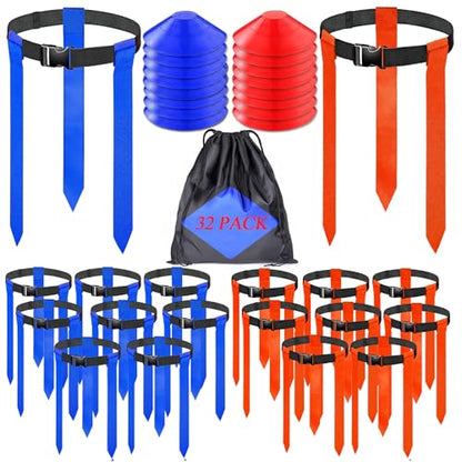 16 Sets Flag Football Belts, Adjustable Flag Football Set, Flag Football Flags Training Set Include Cones - color: 16sets Flag Football Belts With Cones