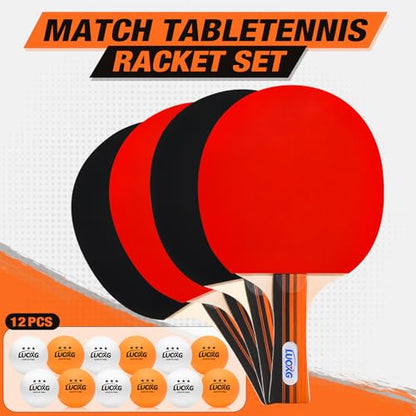 Ping Pong Paddles Set of 4, Ping Pong Paddles and Balls, Table Tennis Rackets Set Suitable for Indoor and Outdoor Games, Family Games