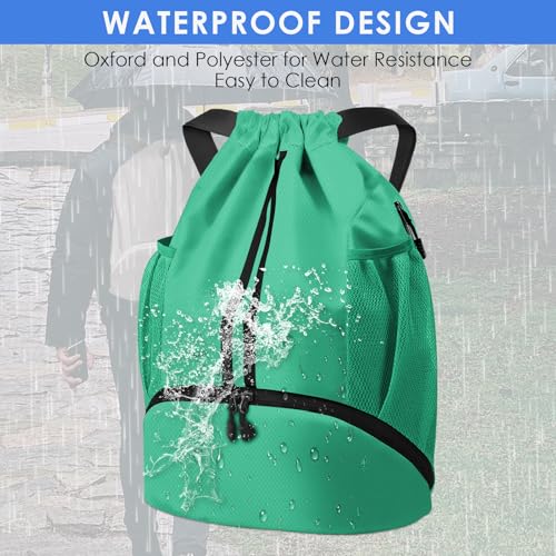 BROTOU Soccer Bags, Football Backpack, Volleyball Bag, Drawstring Backpack with Ball and Shoe Compartment, Football bags for Equipment Swim Gym Bag - color: Light Green