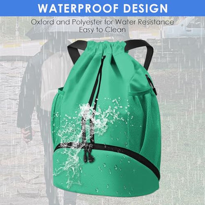 BROTOU Soccer Bags, Football Backpack, Volleyball Bag, Drawstring Backpack with Ball and Shoe Compartment, Football bags for Equipment Swim Gym Bag - color: Light Green