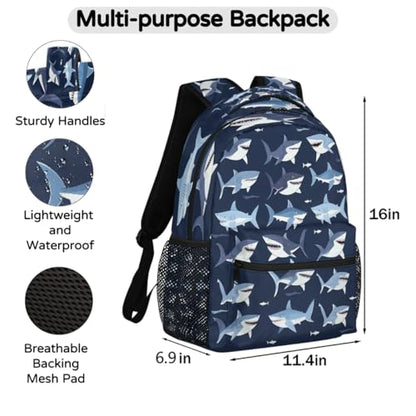 Kids School Backpack Funny Sea Sharks Animal Large Bookbag for Elementary Students Boys Girls Lightweight Travel Casual Daypack Water Resistant Outdoor Hiking Sport Rucksack - color: Funny Sea Sharks Animal