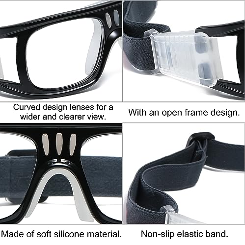SHEEN KELLY Professional Sports Goggles Adult Protective Safety Goggles Basketball Glasses for Men with Adjustable - color: 01-black+strap