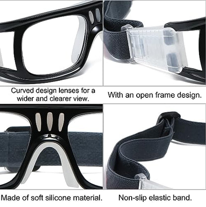 SHEEN KELLY Professional Sports Goggles Adult Protective Safety Goggles Basketball Glasses for Men with Adjustable - color: 01-black+strap