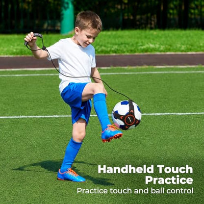 2-in-1 Soccer Kick Trainer for Kids & Youth, Handheld Touch Practice and Waist Belt Solo Kicking, Adjustable Ball Strap with Handle Cord, Fits Size 4 & 5 Balls, Ball Not Included