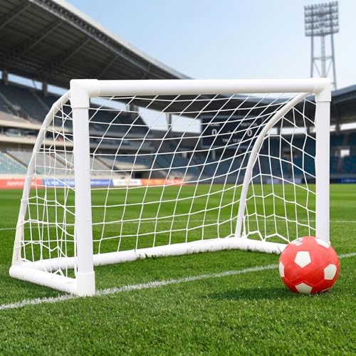 EGREE Portable Soccer Goal for Backyard - 12x6FT/8x6FT/6x4FT Heavy Duty Football Net Goals for Adults & Youth Training, Outdoor PVC Soccer Goal Post with Weatherproof UPVC Frame & Ground Stakes, White - size: 6FT*4FT