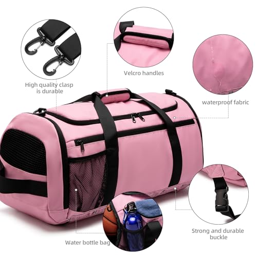 ROYALFAIR Basketball duffel bag Large Sports Bag with Separate Ball Holder & Shoes Compartment,Best for Basketball, football,Volleyball,Gym - color: pink