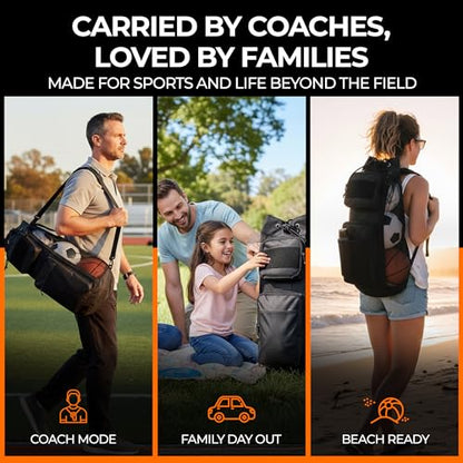 Fitdom 47L Heavy Duty Mesh Equipment Ball Bag w/Adjustable Padded Sling Shoulder Strap Design for Coach. 3 Different Size Compartments. Perfect for Soccer Football Volleyball Basketball & Water Sports