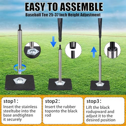 Batting Tee, Baseball Tee (25-37 Inch Height Adjustment), Baseball Tees for Hitting, Softball Tee