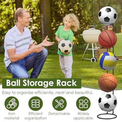 Ball Storage Rack 5 Tier Garage Sports Equipment Organizer Basketball Racks Vertical Removable Metal Ball Stand High Weight Capacity for Basketball Football Volleyball 45.5 x 9.3 Inch