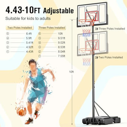 TONBUX Adjustable Basketball Hoop Outdoor 10FT, Basketball Portable Hoops & Goals, 44 Inch Backboard, for Kids, Youth, and Adults in The Backyard, Driveway - style: Red