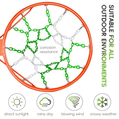 Basketball Net Replacement Heavy Duty,Resin Material, Anti-Rust Use Indoor Outdoor Standard 12-Ring Basketball Hoop - style: Green/White