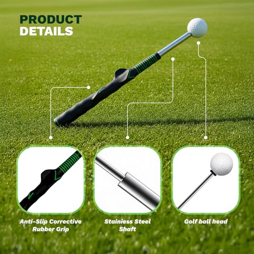 Retractable Golf Swing Trainer Aid with Grip Arm Band for Right -Handed Golfers, Grip Tempo Trainer, Click Feedback, Arm Correction Training Aid for Indoor Outdoor, Golf Practice Stick for Men