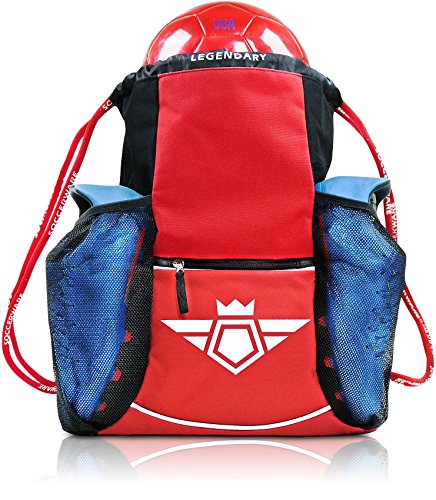Soccerware Soccer Bag Backpack - Youth & Kids, Organize Sports Gym Equipment - Boys Girls - color: Red