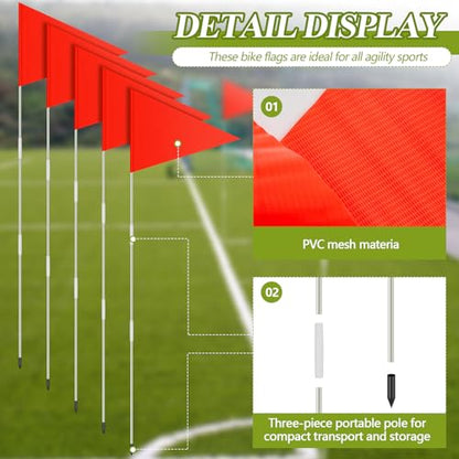 Fanfanwin 10 Pcs Soccer Corner Flags 72 Inch Portable Training Agility Poles Fiberglass Flag Pole for Outdoor Grass Fields Soccer Training