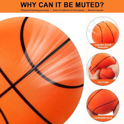 Silent 2025 Upgrade Quiet Foam Basketball, Size 7 (29.5-Inch), High Bounce Noiseless Basketball for Indoor Dribbling and Training