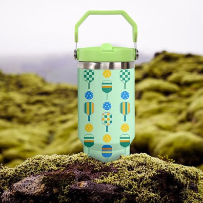 30 oz Tumbler with Handle Flip Straw Leak Proof - Pickleball Mug 30oz Tumbler Travel Coffee Mug with Handle - Birthday Gifts for Women Men Pickleball Lovers Players 30 Ounce Stainless Steel Cup - color: Pickleball Green