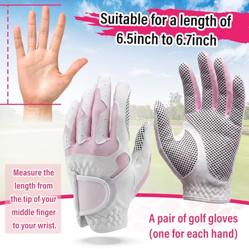 14 Pcs Pink Golf Accessories Set for Women, Golf Glove (fits 6.5 to 6.7" Hand, M/L), Microfiber Towel, Ball Bag with Clip, Tees, Magnetic Ball Marker, Divot Tool & Club Cleaning Brush