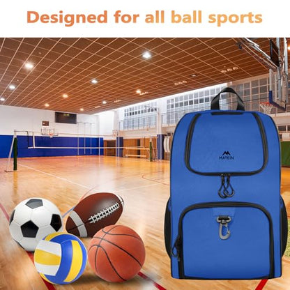 MATEIN Basketball Bag, Sturdy Soccer Bag with Ball Holder & Shoe Compartment, Large Basketball Backpack for Training Equipment, Water Resistant Sports Ball Backpack Fits Volleyball Football, Colorful - color: Blue - Large