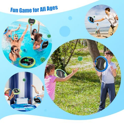 Bouncy Paddle Ball Game for Kids with EVA Foam Trampoline Paddles and Balls, Stringy Ball Toss and Catch Set for Indoor Outdoor Beach Pool Backyard Play, Flying Disc Gift for Boys & Girls