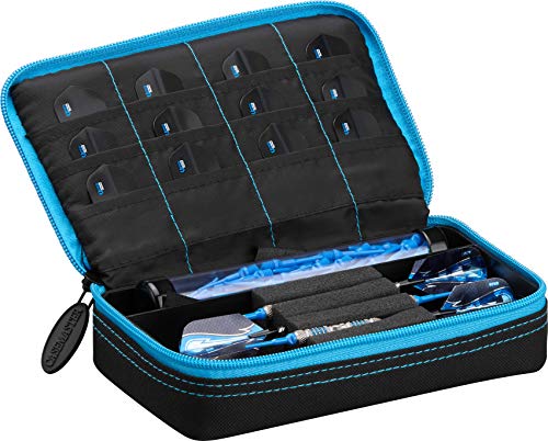 Casemaster Plazma Dart Case for Soft and Steel Tip Darts, Holds 3 Darts and Features Built-In Storage Tube and Pockets for Flights, Tips, Shafts, and Personal Items - color: Blue Trim
