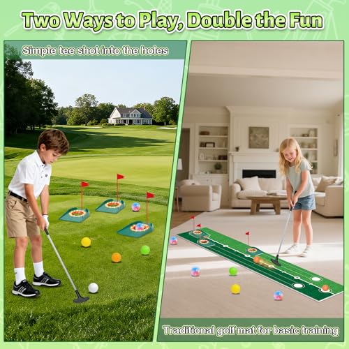 VATOS Golf Putting Set for Kids - Light up Golf Game Toys with Putting Mat, Putter, 3 Holes & 6 Balls (3 Glow), Indoor Outdoor Yard Golfs Game Sports Toys, Birthday Gifts for Boys Girls Kids 3-8