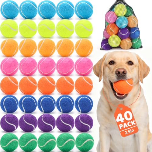 Tennis Balls for Dog 2.5'' Durable Non-Toxic Outdoor Dog Toys Balls with Mesh Bag,Colorful Fetch Toys Balls for Medium Dog (Non Squeaky) - size: Medium-40P
