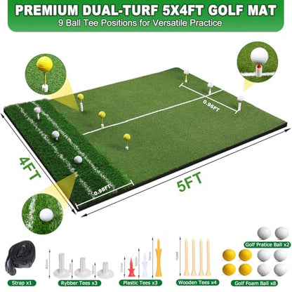 Golf Hitting Mat,Golf Mat for Practice Indoor/Outdoor, High-Elasticity Artificial Turf Mat, Portable Golf Swing Training Mat for Garage Simulator Chipping Driving Training - size: 5x4FT-22MM, style: 5x4ft Golf Dual Mat