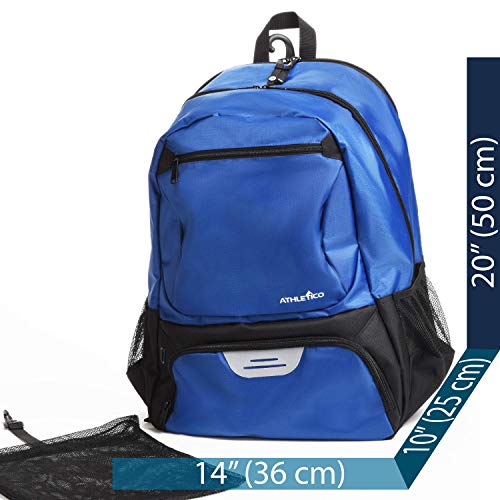 Athletico Premier Tennis Backpack - Tennis Bag Holds 2 Rackets in Padded Compartment | Separate Ventilated Shoe Compartment | Tennis Bags for Men or Women - color: Blue