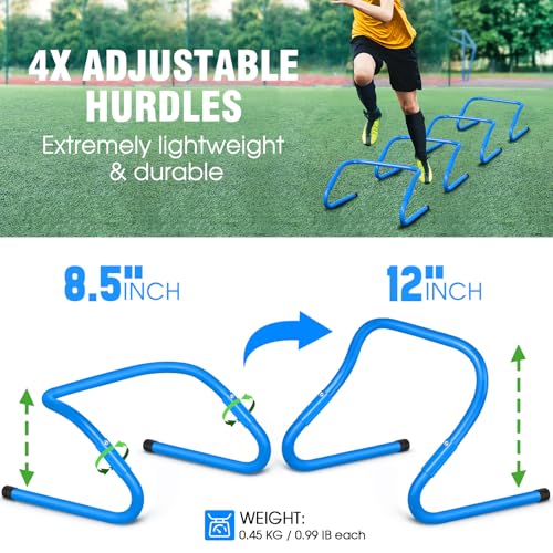 X-UMEUS Agility Ladder Speed Training Equipment Set-20ft Agility Ladder,12 Soccer Cones,4 Hurdles, Jump Rope, Running Parachute| Basketball Football Soccer Training Equipment for Kids Youth Adults - color: Yellow Blue