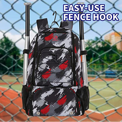 Sports Baseball&Softball Bat Bag For Youth｜Adults, Baseball Equipment Backpack Bag with Shoe Compartment,Fence Hook,Holds Bat, Helmet, Glove - color: Multicolor