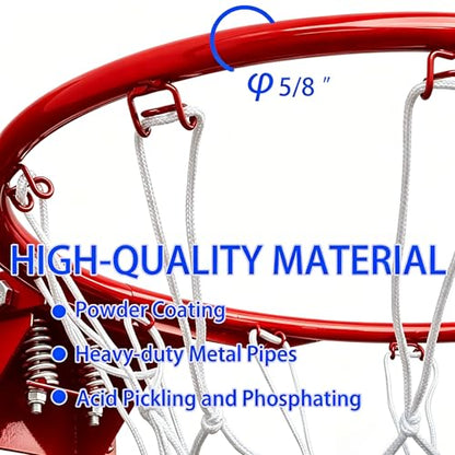 Rakon 18" Replacement Basketball Rim Wall Mount Hoop Hand-Crank Backboard Mounted for Indoor/Outdoor Classic Basketball Court, Teens, Adults, Schools, Parks - color: 18" Red Spring