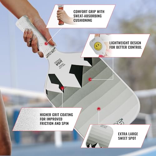 SCS Carbon Fiber Pickleball Paddle – USAPA Approved 2024 – Lightweight, Enhanced Spin, Sure-Grip Handle – Evo-Lite Series for Intermediate Players - color: Glacier