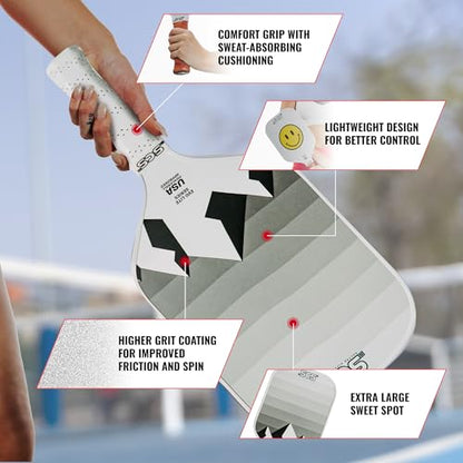 SCS Carbon Fiber Pickleball Paddle – USAPA Approved 2024 – Lightweight, Enhanced Spin, Sure-Grip Handle – Evo-Lite Series for Intermediate Players - color: Glacier