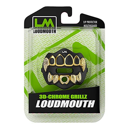 Loudmouth Football Mouth Guard - 3D Chrome Grillz Football Mouthpiece, Fits Adult & Youth, Mouth Guard Accessories (3D Grillz Bling - Chrome Black/Gold) - color: 3d Grillz Bling - Chrome Black/Gold