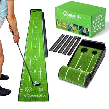 Putting Green Indoor | Wrinkle-Free Golf Mat with Auto Ball Return | Non-Slip Surface & Alignment Markings for Accurate Putting Practice at Home, Office & Outdoors | Improve Stroke Control & Precision