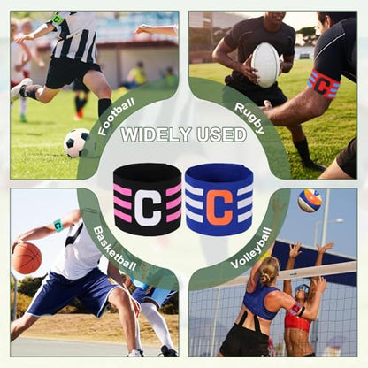 Captain Arm Bands for Soccer, Soccer Captain C Armband, Classic Striped Elastic Protective Arm Badge Player Bands - color: Blue/Black