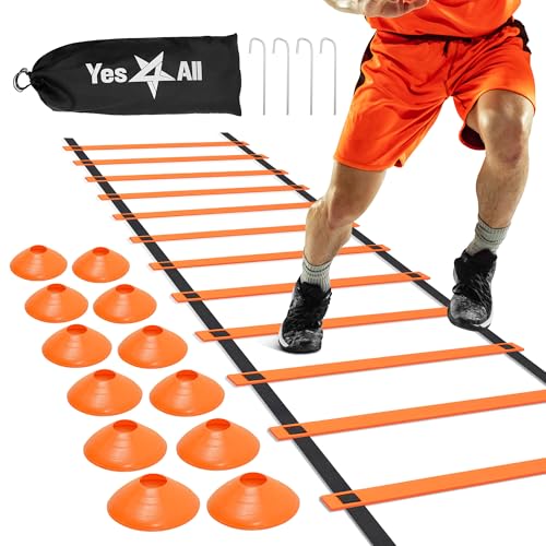 Yes4All Agility Ladder – Adjustable Speed & Agility Training Equipment for All Ages – Durable, Portable, Multiple Combo Sets Available - color: C. Combo Orange
