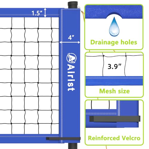 Portable Volleyball Net Set,Professional Volleyball Nets Set for Backyard and Beach,Outdoor Volleyball Net with Height Adjustable Poles,Volleyball and Carrying Bag - color: Blue