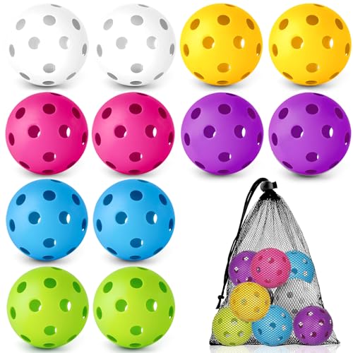 Coopay 12/50/100 Pack Plastic Baseballs Practice Training Balls Lightweight Hollow Softballs with a Drawstring Bag for Hitting Pitching Batting Training Indoor Outdoor Sport - color: 6 Colors, style: 12 Pack