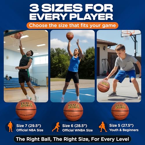 Eco Sports Basketball — Premium TPU Non-Toxic BPA Free, Superior Grip & Air Retention, Indoor Outdoor, Size 5 6 & 7, Eco-Friendly Vegan Basketball for Leagues, Schools, Coaches & Camps - size: 5 - Mini Basketball Size, 27.5"
